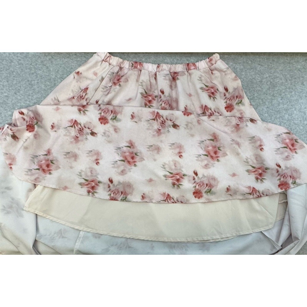 Pink Floral Skirt Womens Small Feminine Flowing Sheer Layer Over Satin Like Slip - Picture 9 of 10